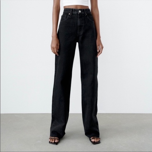 Zara Denim - Zara 90s Ultra High Waist Full Length Wide Leg Denim Jeans Blogger Favorite